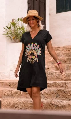 Petite Robe Isadora Noir Pluma Skull Multicolor