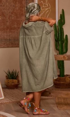 Petite Robe Chemise Sherine Oversize Kaki