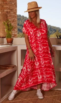 Robe Izabella Tie & Dye Lines Rouge
