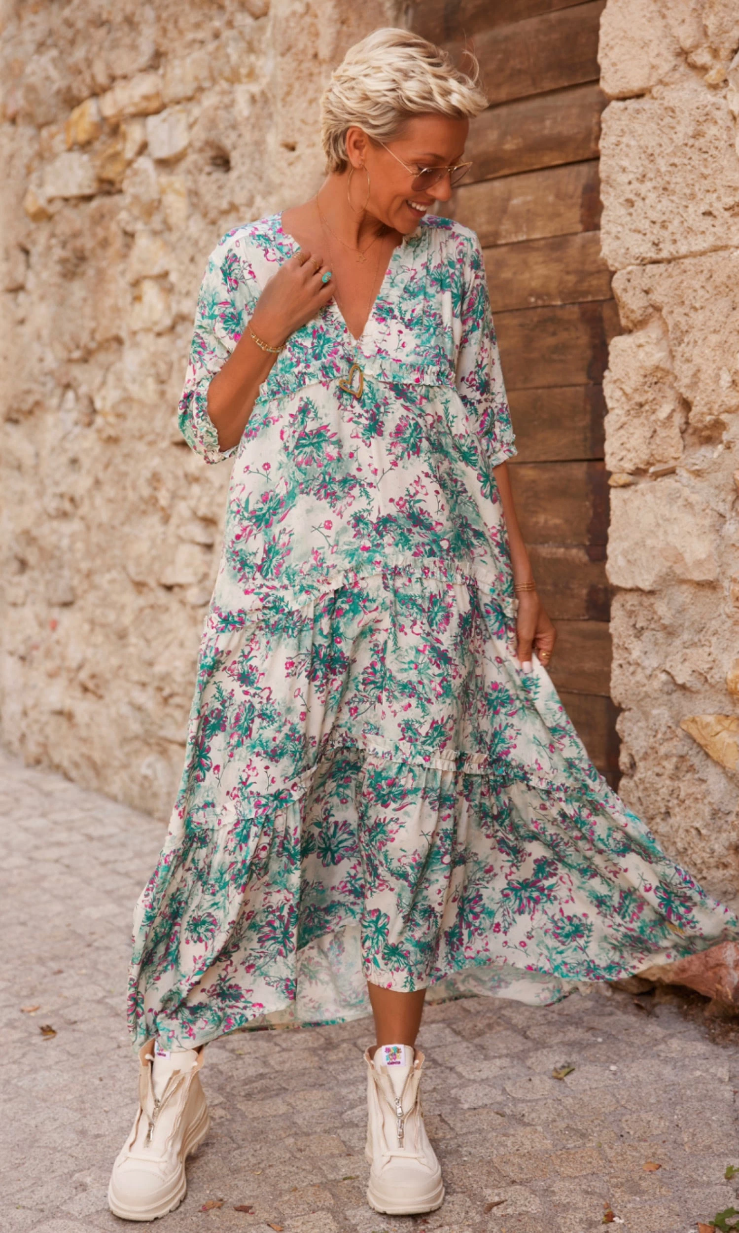 Robe Talya Bleu Vert Flower Bloom 3 Robe Talya Bleu Vert Flower Bloom