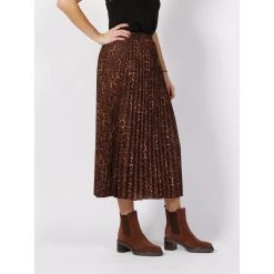 Jupe Midi Plissé Clark Léopard Marron Femme - La Petite Etoile -Robe Belle Soldes jupe midi plisse clark leopard marron femme la petite etoile 2