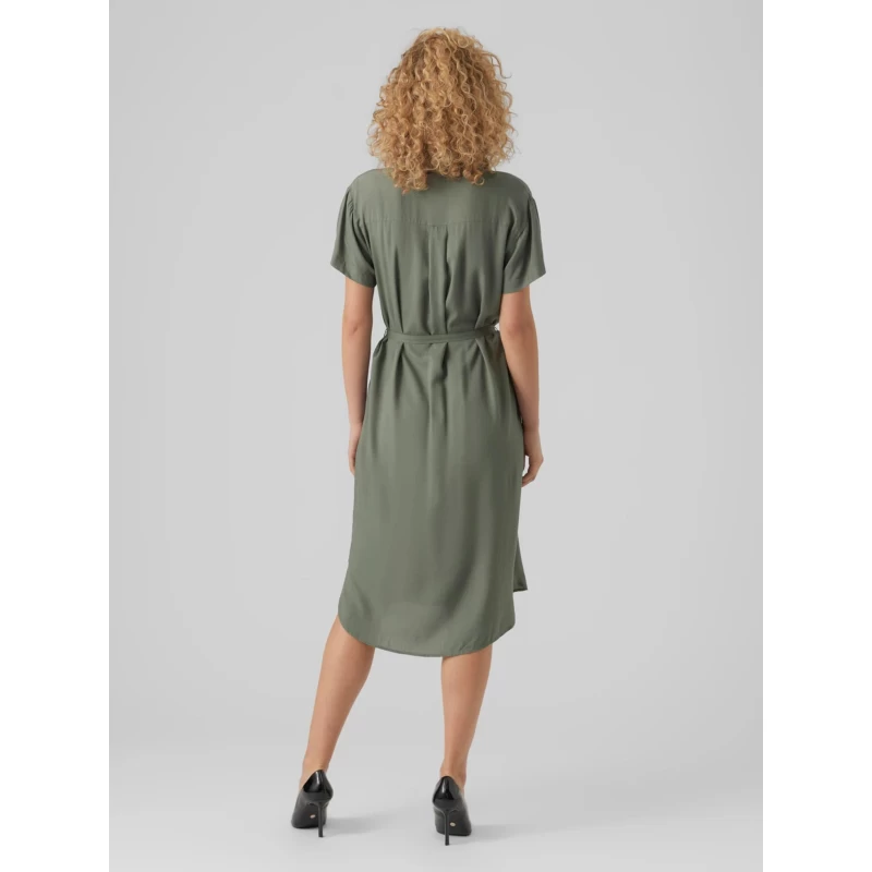 Robe Chemise Mi-longue Bumpy Kaki Femme - Vero Moda 4 Robe Chemise Mi-longue Bumpy Kaki Femme - Vero Moda – Image 2