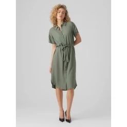 Robe Chemise Mi-longue Bumpy Kaki Femme - Vero Moda