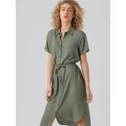 Robe Chemise Mi-longue Bumpy Kaki Femme - Vero Moda 9 Robe Chemise Mi-longue Bumpy Kaki Femme - Vero Moda -Robe Belle Soldes robe chemise mi longue bumpy kaki femme vero moda 3