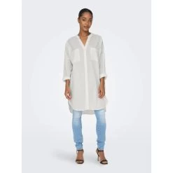 Robe Chemise Oversize Apeldoorn Blanc Femme - Only