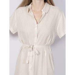 Robe Chemise Rayée Bumpy Beige Femme - Vero Moda -Robe Belle Soldes robe chemise rayee bumpy beige femme vero moda 3
