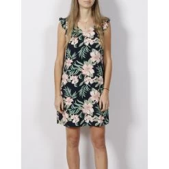 Robe Droite Ă Fleurs Sylvie Bleu Marine Femme - Only