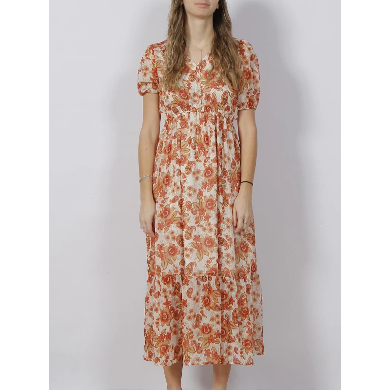 Robe Longues à Fleurs Zaltana Orange Femme - Deeluxe 3 Robe Longues à Fleurs Zaltana Orange Femme - Deeluxe