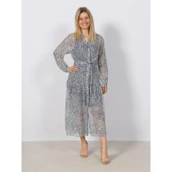 Robe Midi à Fleurs Flowery All Over Bleu Blanc Femme - Salsa