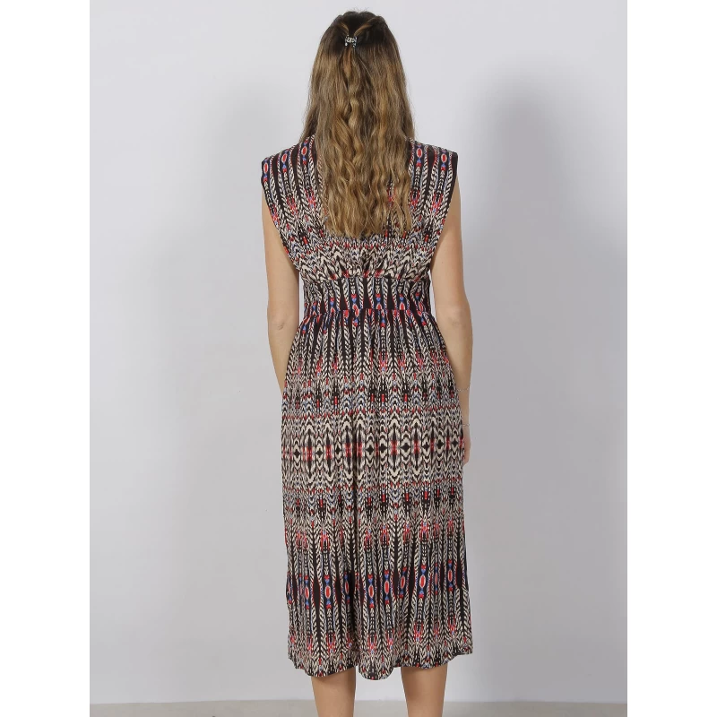 Robe Midi Fendue à Imprimés Irmah Noir Rouge Femme - Deeluxe 4 Robe Midi Fendue à Imprimés Irmah Noir Rouge Femme - Deeluxe – Image 2