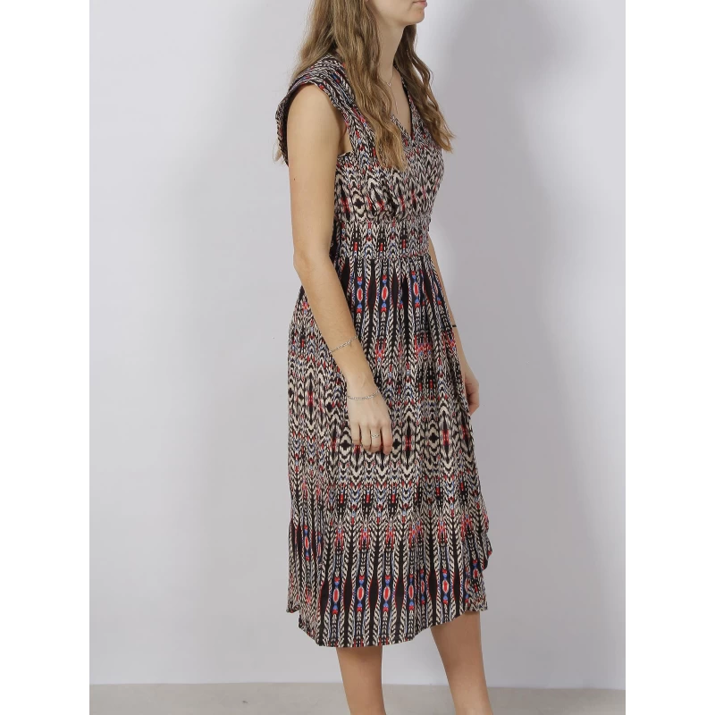 Robe Midi Fendue à Imprimés Irmah Noir Rouge Femme - Deeluxe 5 Robe Midi Fendue à Imprimés Irmah Noir Rouge Femme - Deeluxe – Image 3